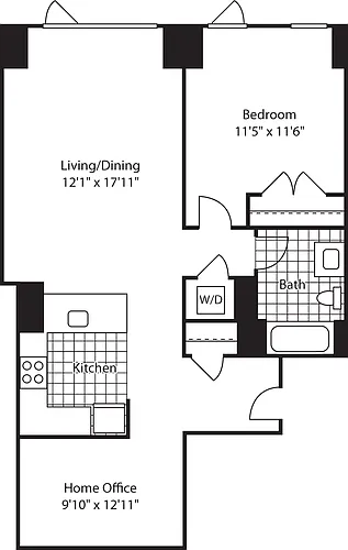 Floor plan 1 Bed with Office (North)