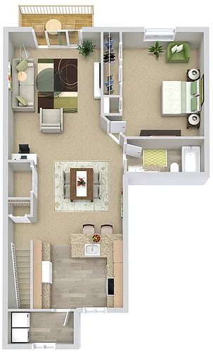 Floor plan 1 Bed | 1 Bath Upper
