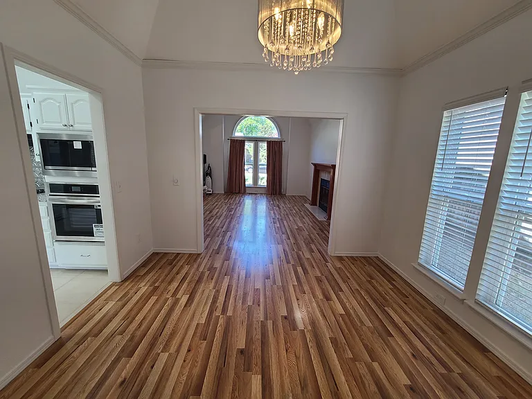 Formal dining room extending into formal living room