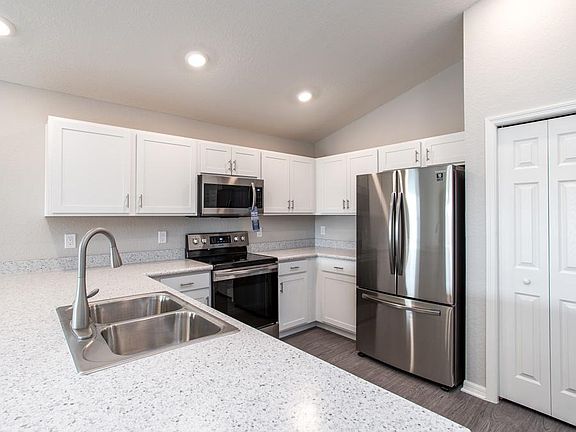 Open kitchen with pantry and Samsung SS appliances - Photo showcases the home layout - colors and d
