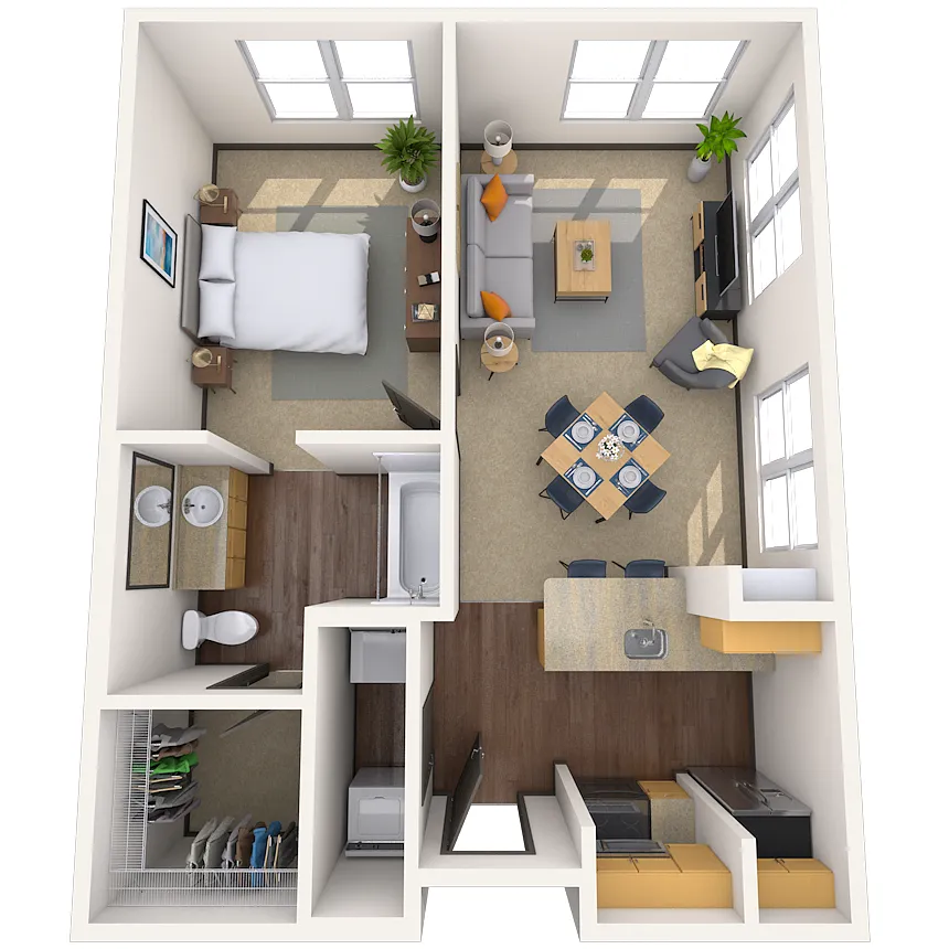 Floor plan Traditional 1x1 548-932 SF