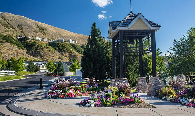 Liberty Hill Apartments, Draper, Utah, entrance with mountain in the background.