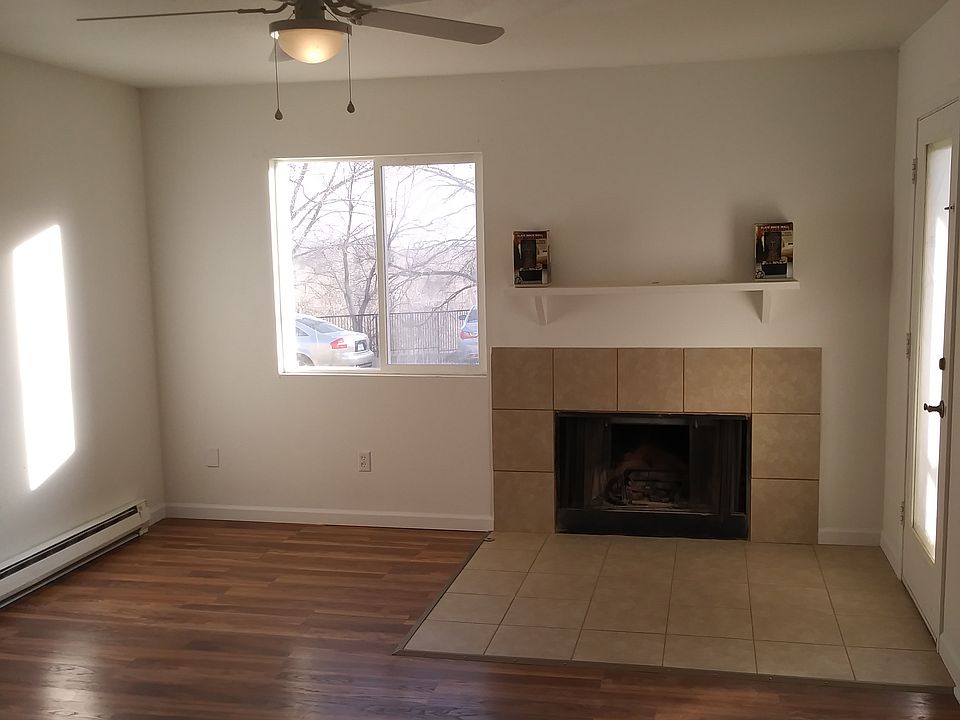 Living room with fireplace.
