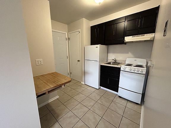 Studio economy kitchen, pantry and built-in table.
