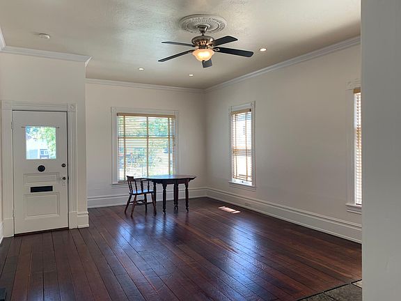 Living and dining room with gas fireplace