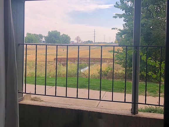 This is the view from inside the living room out to the patio and the open space beyond.