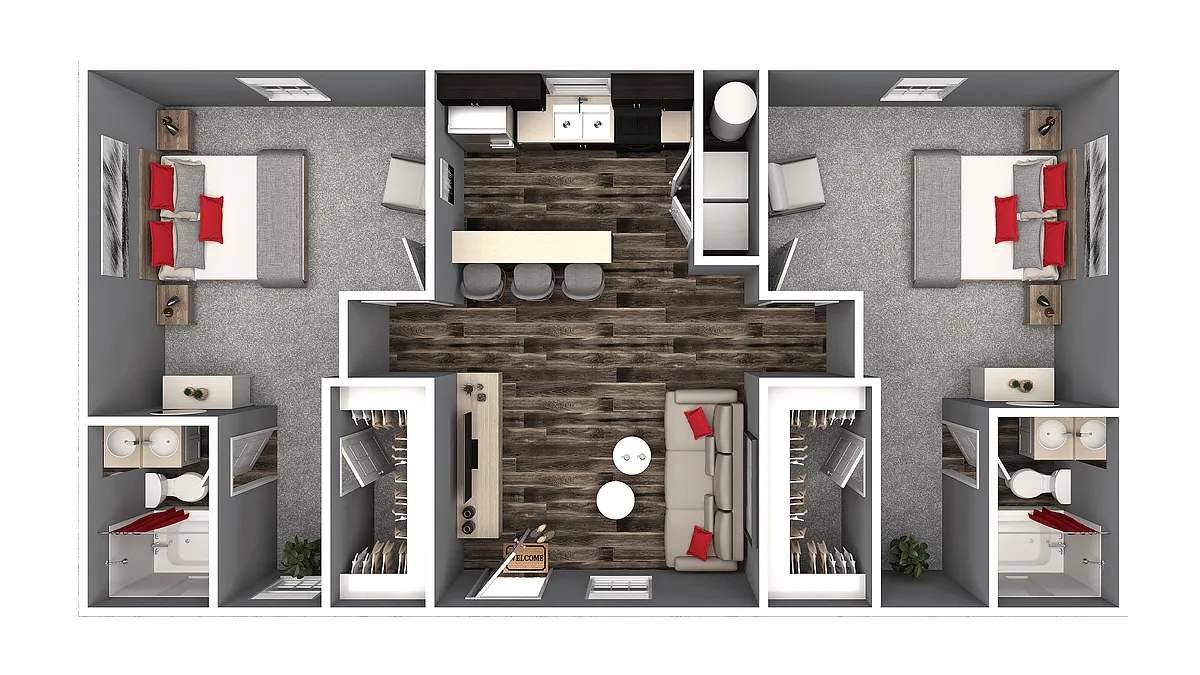 Floor plan 2 BR | 2 BA Flat