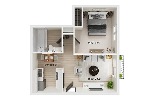 Floor plan 1 BR x 1 BA - A - Renovated