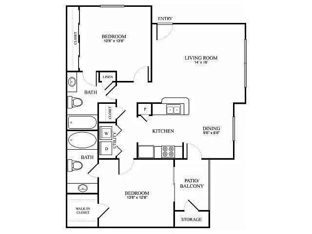 Floor plan 2 Bedroom, 2 Bathroom