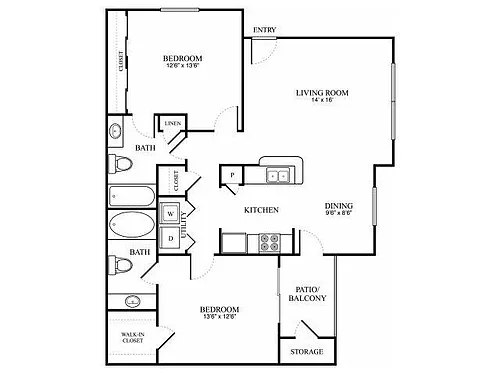 Floor plan 2 Bedroom, 2 Bathroom