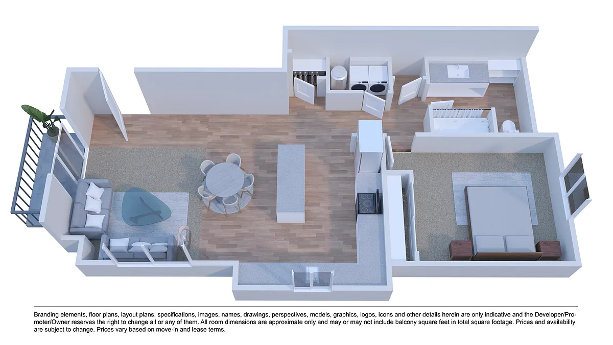 Floor plan 1 BD, 1 BTH C