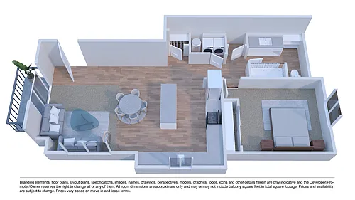 Floor plan 1 BD, 1 BTH C