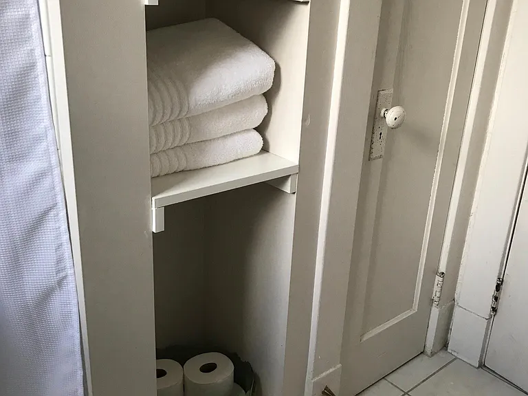 Bathroom- view of recessed shelves and closet
