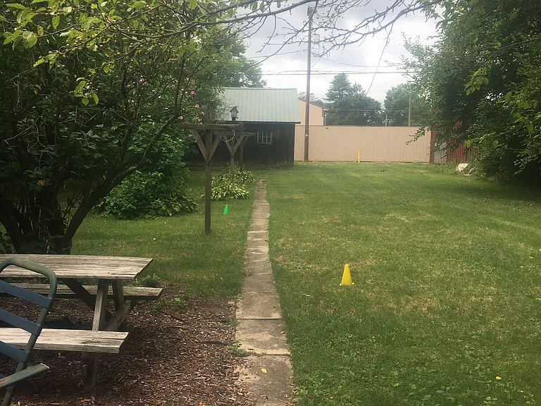 backyard, shed in back