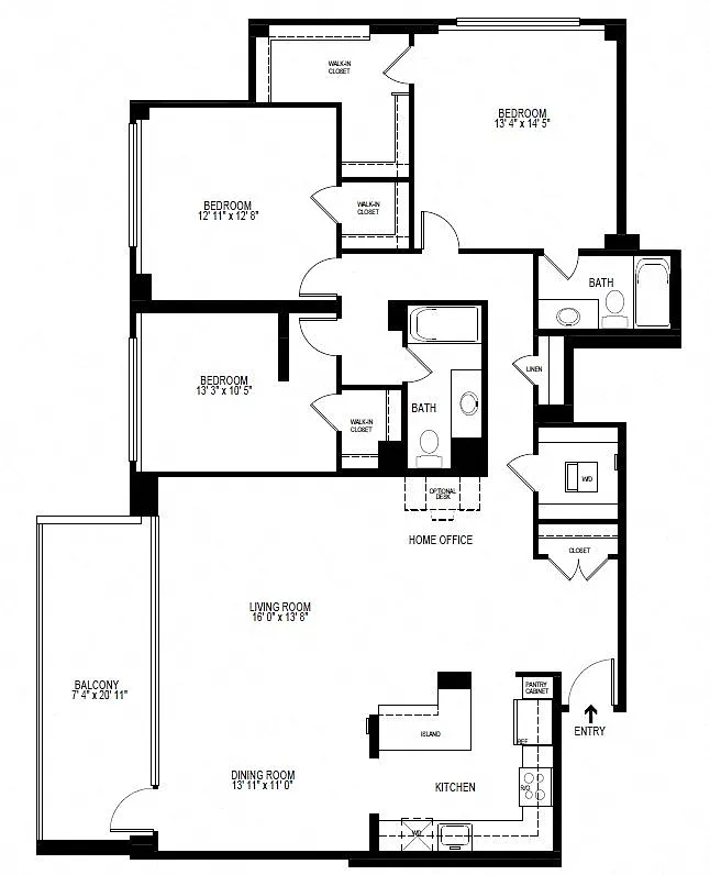 Floor plan 3 Bedroom 2 Bath 1600 SF 32br
