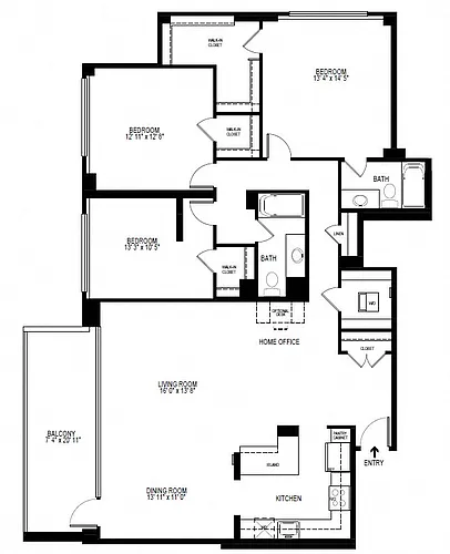 Floor plan 3 Bedroom 2 Bath 1600 SF 32br
