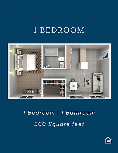 Floor plan 1 Bedroom 1 Bathroom