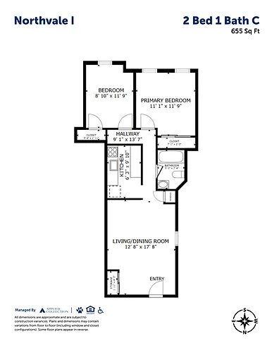 Floor plan 2 Bed 1 Bath C