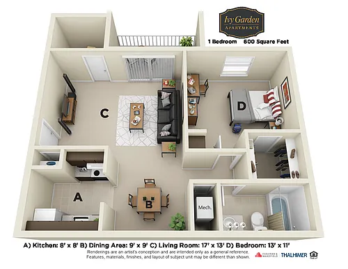 Floor plan 1 Bedroom Upgrade North