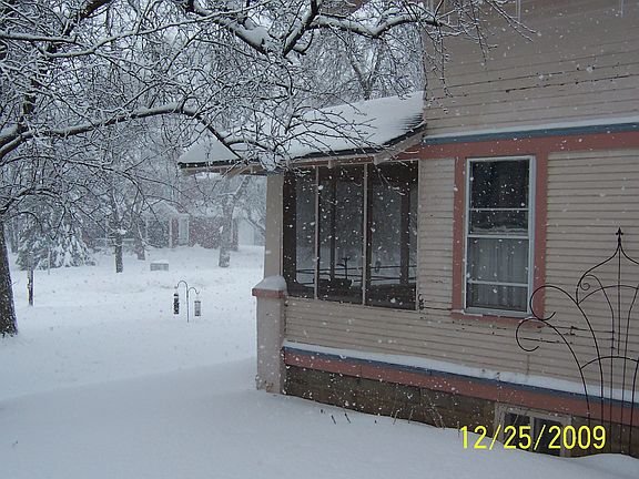 winter scene side of house