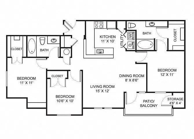 Floor plan 3 Bed 2 Bath C1