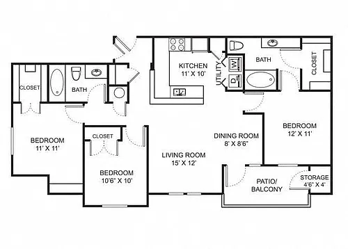 Floor plan 3 Bed 2 Bath Renovated C1