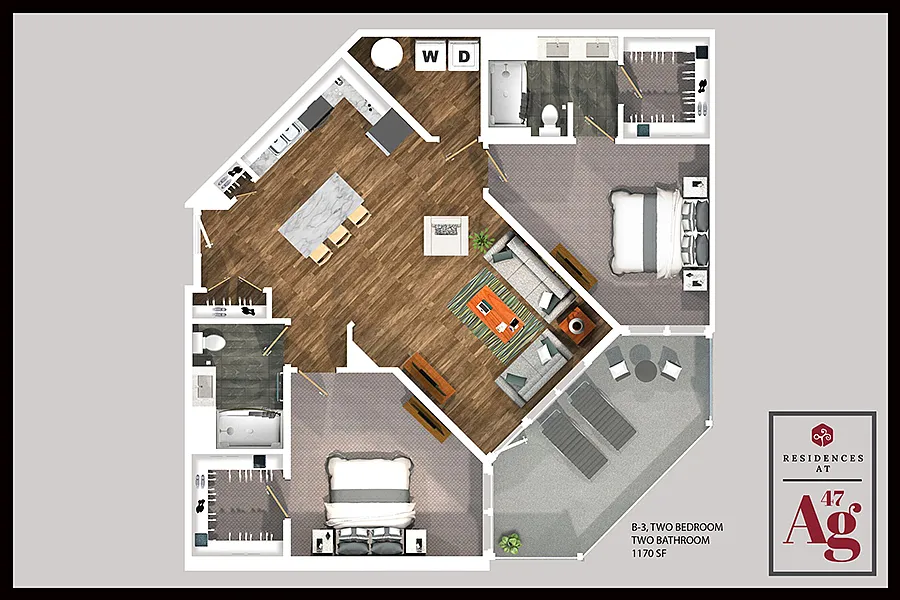 Floor plan 2 BED - Inside Corner/Pool View