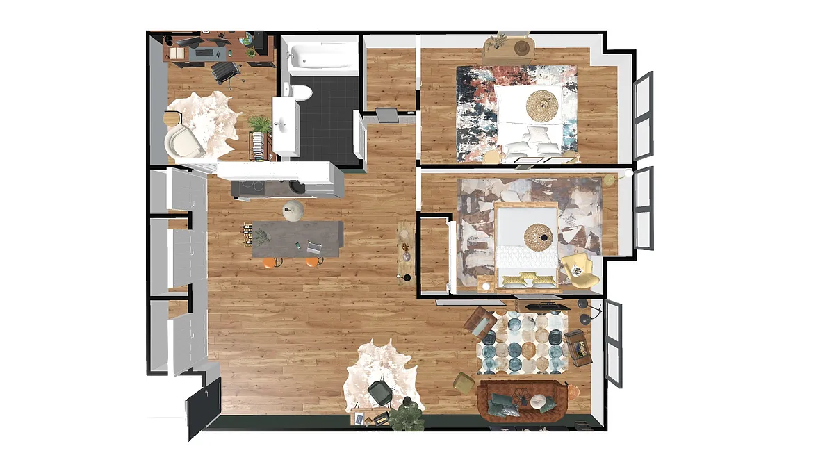 Floor plan 2 Bed-Office-3rd