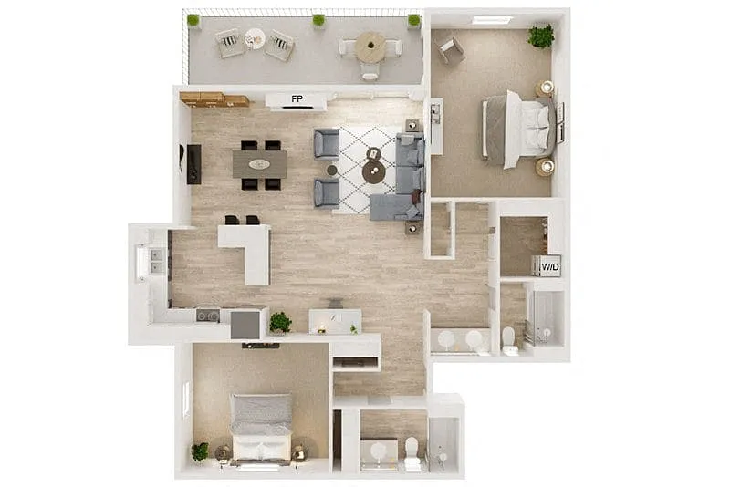 Floor plan Two Bedroom 2.5 Bath TH D