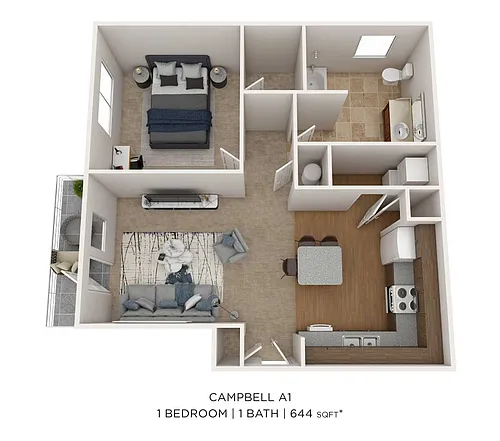 Floor plan One Bedroom - 644 sqft