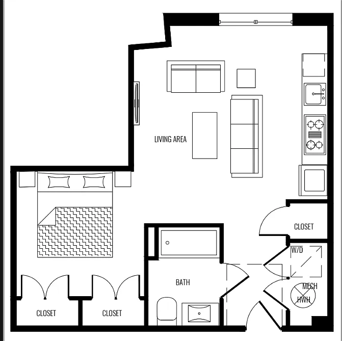 Floor plan Studio with a den
