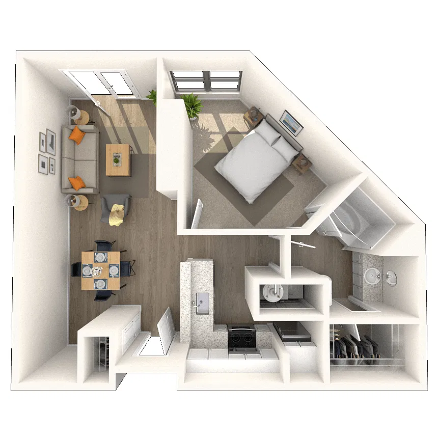 Floor plan Traditional 1x1 888 SF