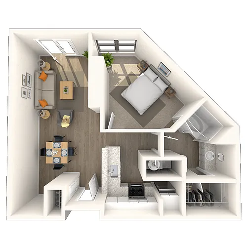 Floor plan Traditional 1x1 888 SF
