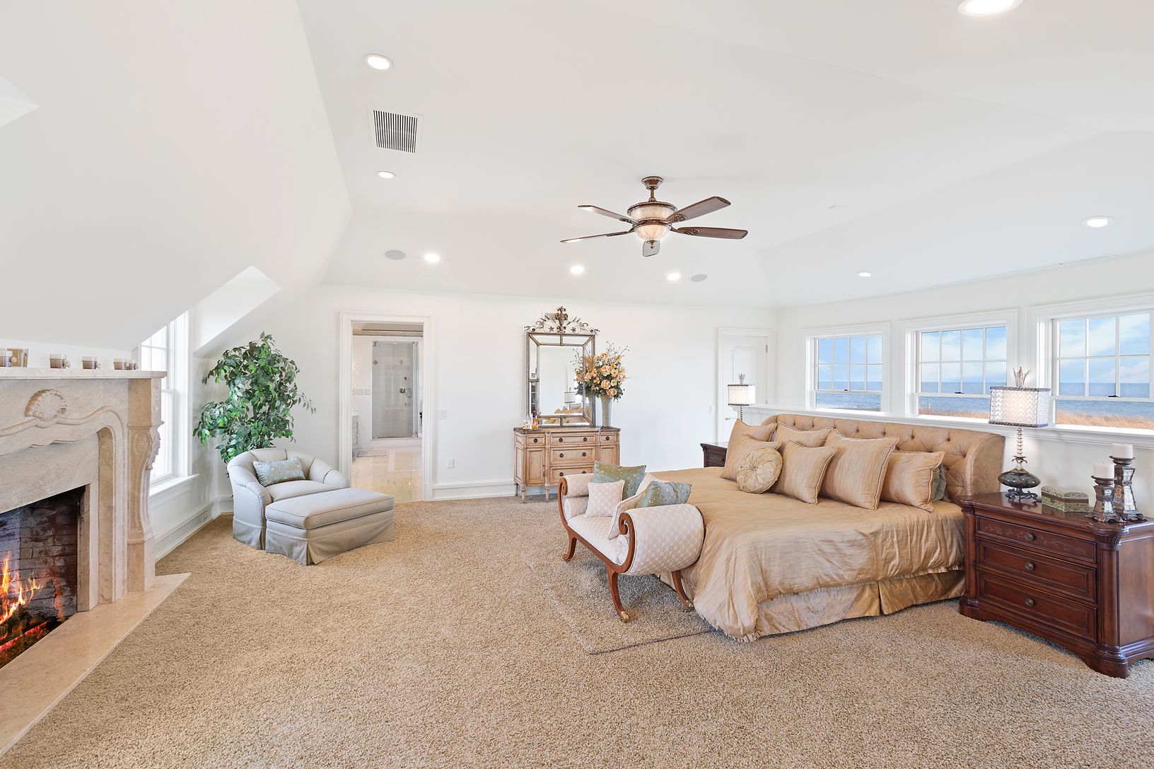  Master Bedroom with Ocean and Bay Views and Gas Fireplace