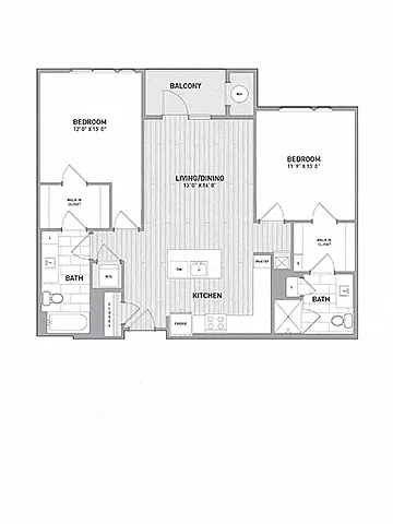 Floor plan 2 BED 2 BATH - 1,101
