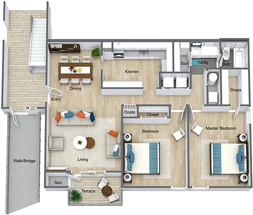 Floor plan 2 bedroom - 1 Bathroom