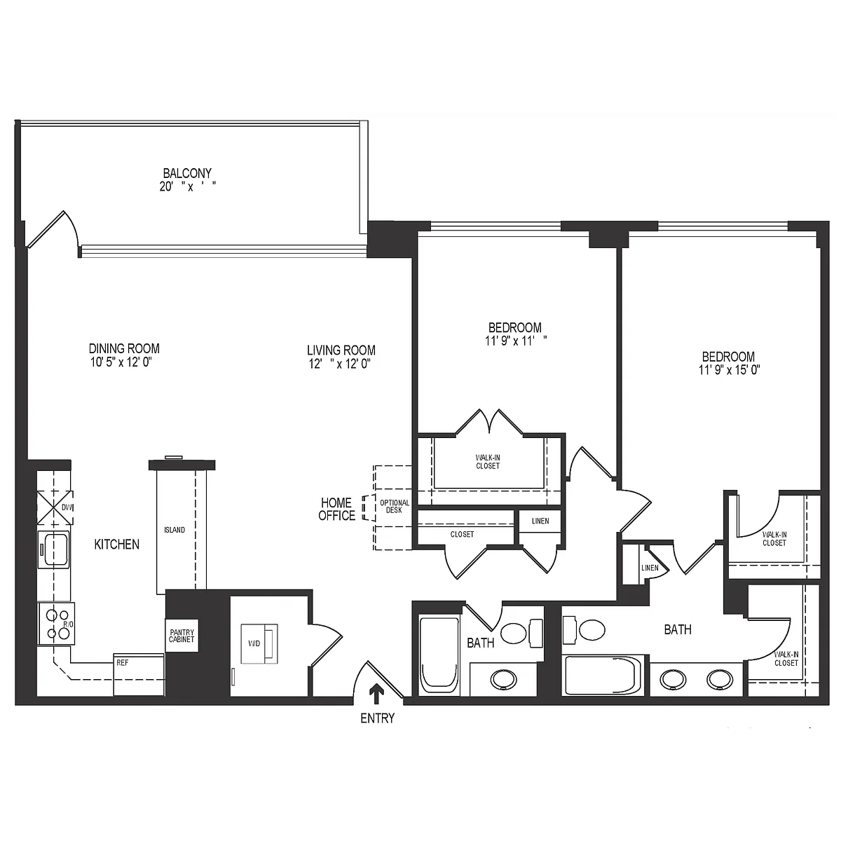 Floor plan 2 Bedroom 2 Bath 1323 SF 22gr