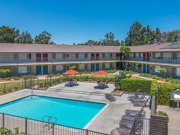 Swimming pool surrounded by lounge chairs.