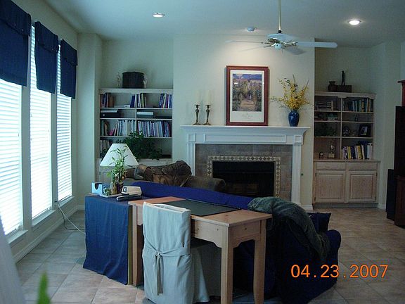 Custom tile and cabinets in den