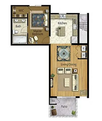Floor plan 1 Bed, 1 Bath
