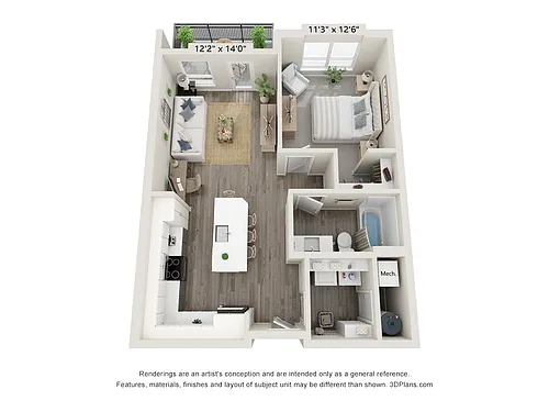 Floor plan 1 bedroom / 1 bath
