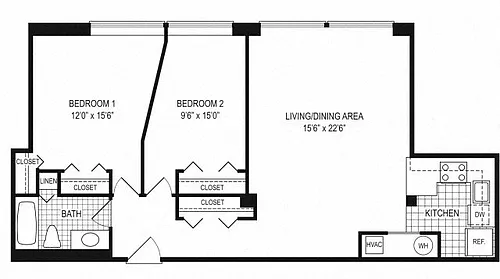 Floor plan 2 Bed 1 Bath - B