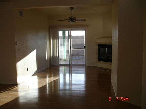 Patio door and fireplace