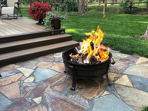 Flagstone patio in backyard