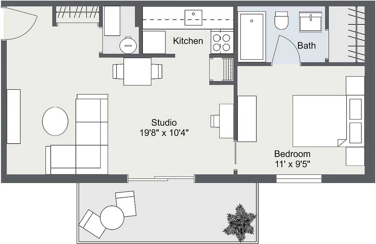 Floor plan Jr 1 Bedroom Apartment