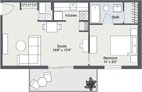 Floor plan Jr 1 Bedroom Apartment