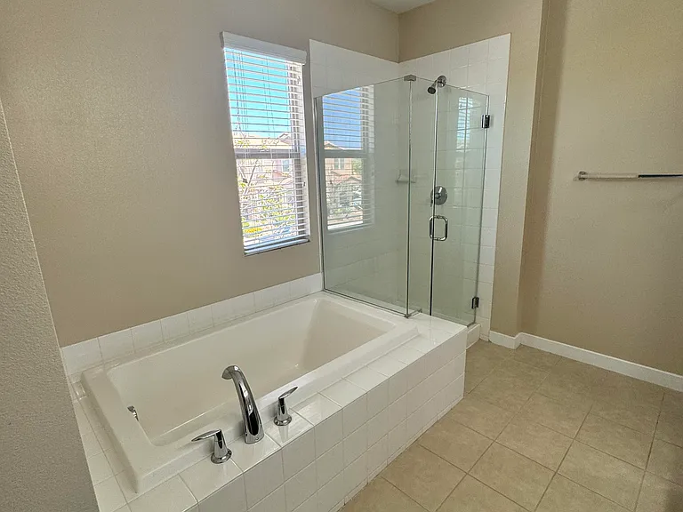 Bedroom 1 - Master Bath - Standing glass shower and Tub