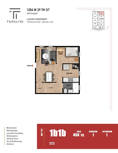 Floor plan 1 Bed 1 Bath - 450 sqft