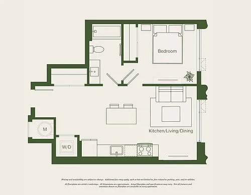 Floor plan 1 Bed- 1 Bath | AJ11 - Reva