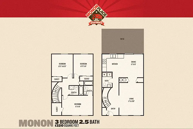 Floor plan Three Bedroom Townhome